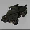 Vintage Olive Green Military Truck With Open Cargo Bed And Six Wheels