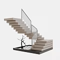 Modern Staircase Featuring Wooden Steps Glass Railings White Pebbles And Small Tree