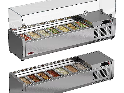 Two Units Stainless Steel Refrigerated Display Case Shelves With Transparent Glass Cover For Food 3d model