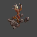Mystical Game Movie Character Composed of Brown Orange Rocks with Glowing Top on Dark Background