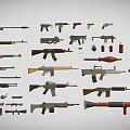 Various Types of Weapons Collection Featuring Rifles Pistols Knives and Explosives