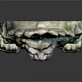 Decorative Lion Head Stone Arch Sculpture With Green Accents And Steps In Landscape