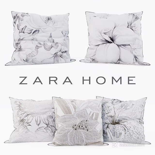 Zara Home Floral Pattern Decorative Pillows For Modern Elegant Home Decor 3d model 