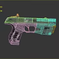 Futuristic Sci Fi Gun With Metallic Finish Illuminated Green Yellow Accents And Textured Grip