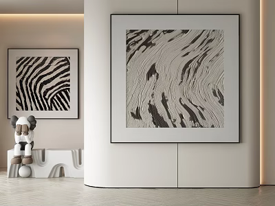 Abstract Textured Paintings In Modern Interior Space 3d model