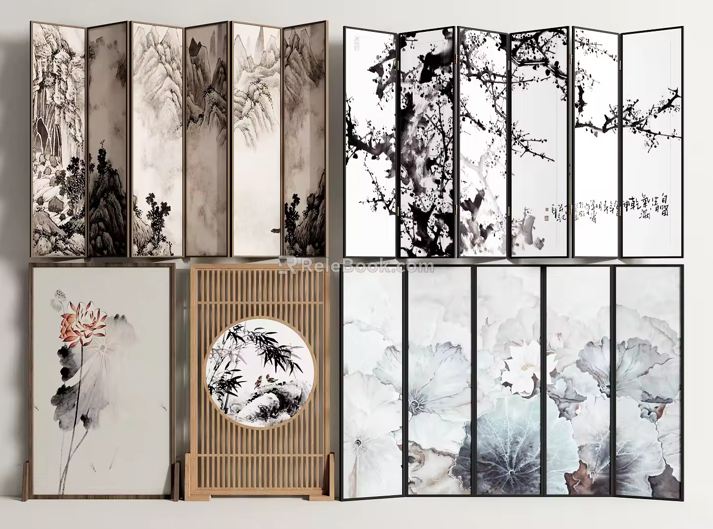 New Chinese-style Screen Folding Screen Partition 3d model