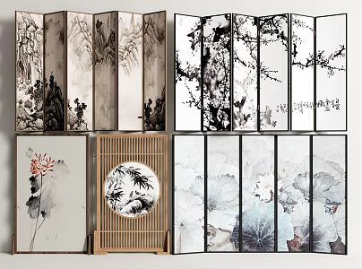 New Chinese-style Screen Folding Screen Partition 3d model