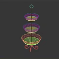 Three Tiered Metal Fruit Basket Stand with Intricate Design for Home Decor