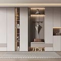 Modern Shoe Cabinet Design With Storage Shelves Bench And Decorative Elements 3d model