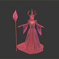 Fantasy Woman in Blue and Purple Long Dress with Horned Headdress Holding Pink Torch