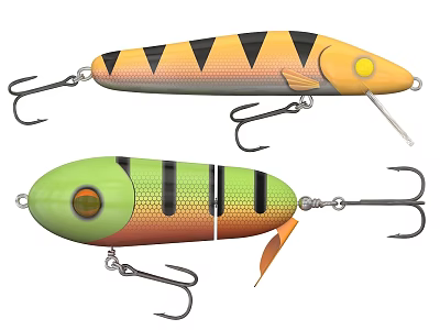 Colorful Fishing Lures With Striped Patterns Hooks And Realistic Eye Design 3d model