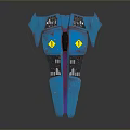 Blue Sci Fi Spaceship Model With Streamlined Design Yellow Emblems And Purple Stripe