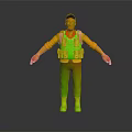 3D Male Character In Sunglasses Green Bulletproof Vest White Shirt Blue Pants Black Gloves Boots