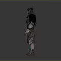 Medieval Knight Armor With Black Silver Decorative Design And Green Accent Shield