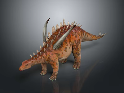Realistic Reptile Dinosaur Model With Spiked Back Orange Brown Textured Skin And Long Tail 3d model