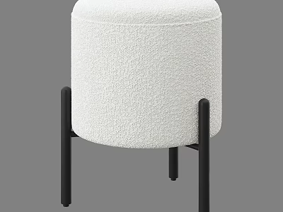 White Textured Fabric Stool With Modern Black Metal Legs For Home Decor 3d model
