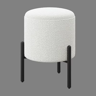 White Textured Fabric Stool With Modern Black Metal Legs For Home Decor 3d model