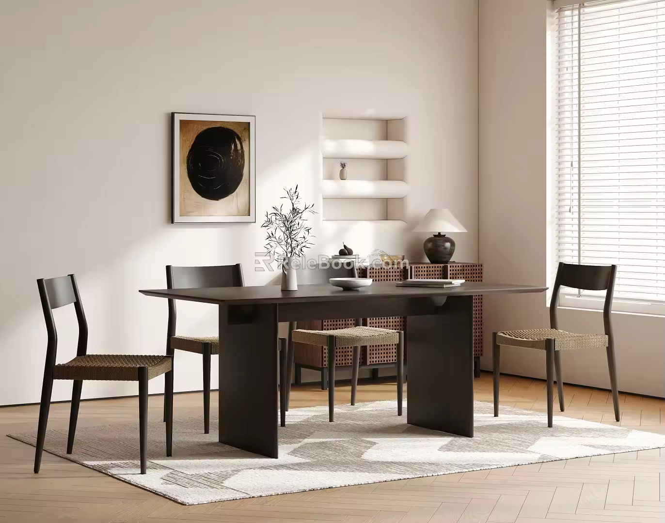 Retro Style Dining Table and Chair Silent Style Dining Table and Chair Solid Wood Dining Table and Chair Solid Wood Sideboard 3d model