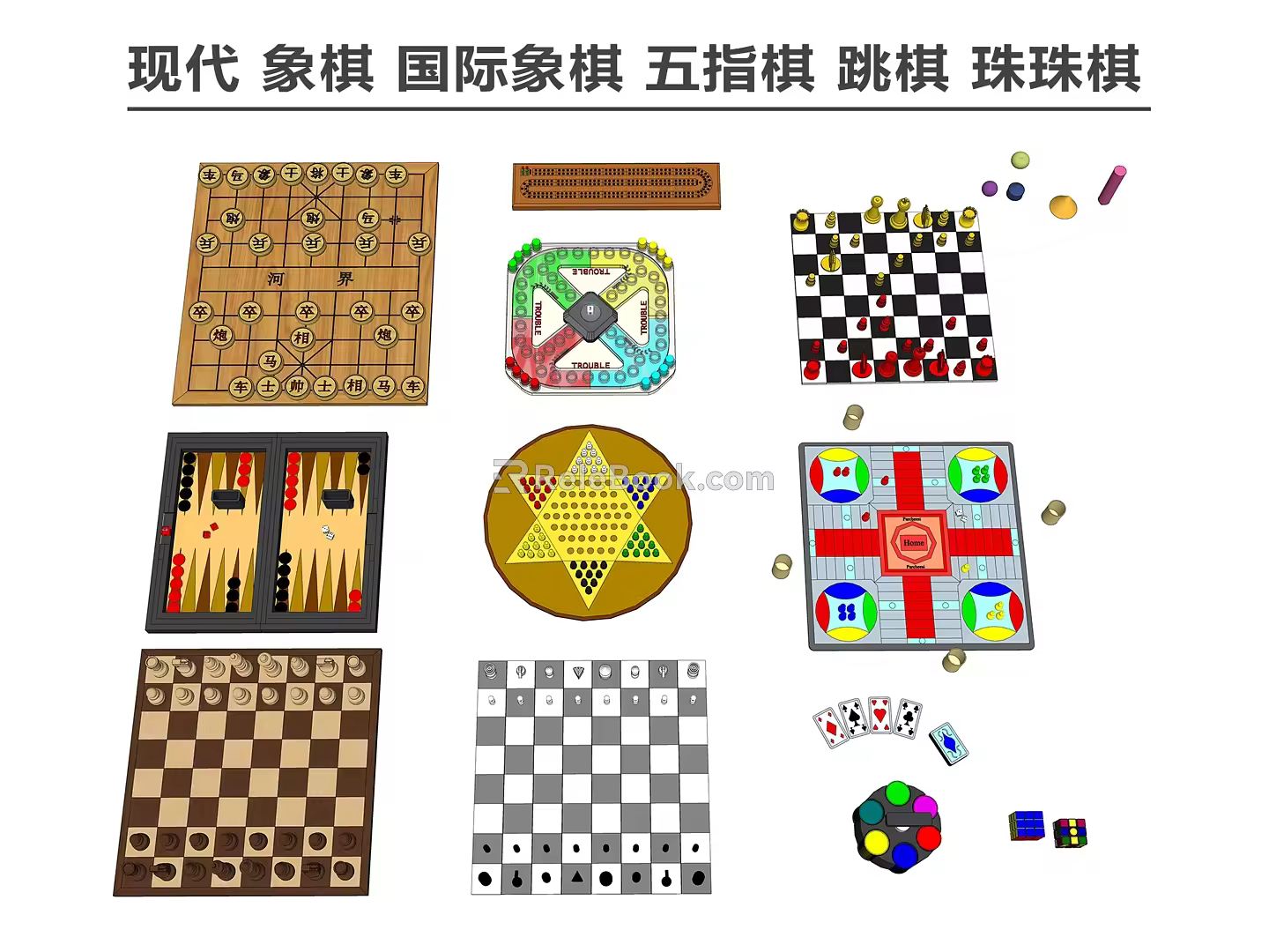 Modern Chess Five Fingers Checkers Beads Chess 3d model