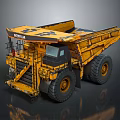 Komatsu Large Mining Dump Truck Featuring Yellow Body Large Tires And Open Bed
