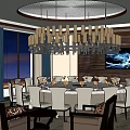 Luxurious Private Dining Room Interior With Chandelier Round Table Sofas And TV Screen 3d model