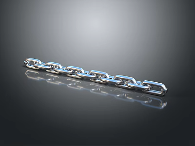 Shiny Silver Steel Metal Chain with Durable Links on Black Smooth Surface 3d model