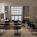Modern Cafe Interior With Bar Counter Bar Stools Fireplace Gray Walls And Lighting