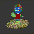 Cute Child Holding Sunflower Standing On Green Grass Wearing White Shirt And Blue Shorts