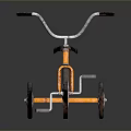 Orange Tricycle With Black Seat Silver Handlebar And Reflective Wheels On Shiny Surface