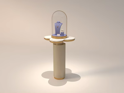 Elegant Jewelry Store Display With Glass Dome Showcase Precious Rings And Necklaces On Pedestal Stand 3d model