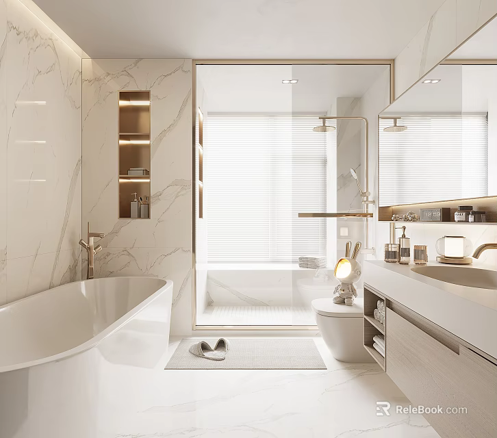 Modern Bathroom Interior Design With Marble Walls Bathtub Shower And Vanity 3d model 