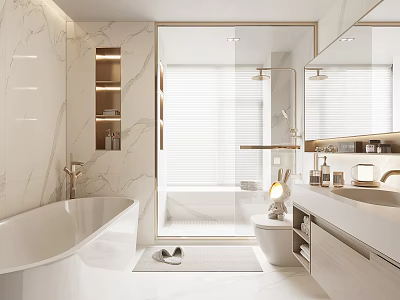 Modern Bathroom Interior Design With Marble Walls Bathtub Shower And Vanity 3d model