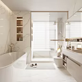 Modern Bathroom Interior Design With Marble Walls Bathtub Shower And Vanity