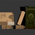 Military 7.62 MM Head Fire Ammunition Box With 200 Cartridges And Cardboard Boxes Scattered Bullets