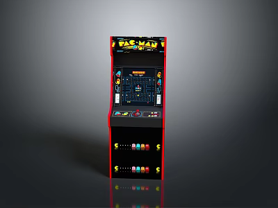 Vintage PAC-MAN Arcade Machine With Bright Screen Control Panel And Colorful Artwork 3d model
