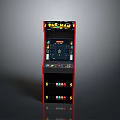 Vintage PAC-MAN Arcade Machine With Bright Screen Control Panel And Colorful Artwork