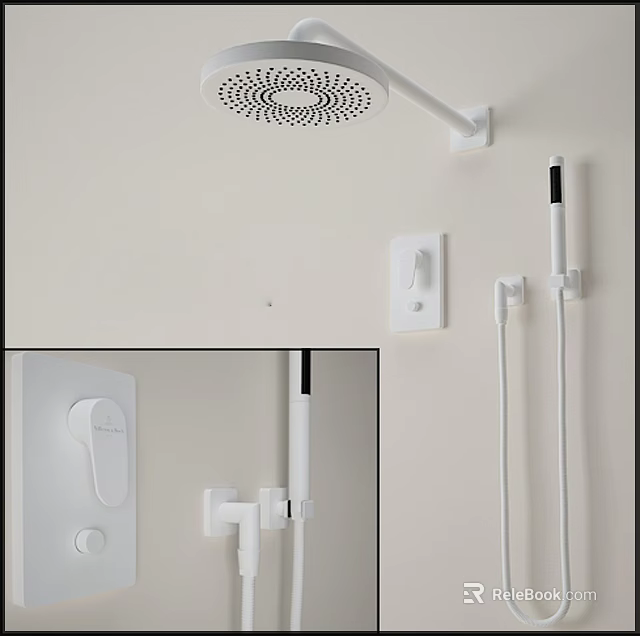 Modern Wall Mounted Shower Head With Handheld Sprayer And Control Valve 3d model 