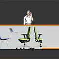 Orange And White Office Desk With Green Chairs Blue Chair And Laptop