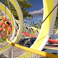 Outdoor Playground Equipment With Colorful Climbing Nets Slides Green Lawn And Trees For Children