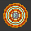 Colorful Layered Circular Metallic Structure With Central Pound Symbol And Shiny Rings