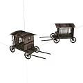 Two Wooden Carriages With Cage Like Bodies And Spoked Wheels And Wooden Roofs