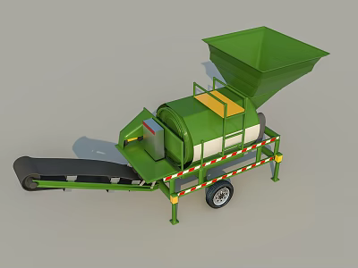 Green Industrial Shredding Equipment With Hopper Conveyor Belt And Mobile Wheels 3d model