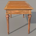 Wooden Office Desk With Carved Legs And Drawers On Gray Background