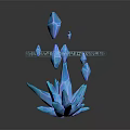3D Blue Crystal Sculpture With Transparent Ring Structures On Astral Disk Base And Symbols