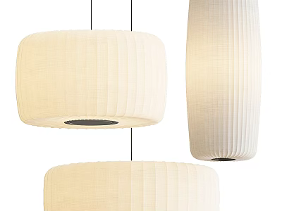 Cream Colored Striped Fabric Pendant Lights With Round And Cylindrical Shapes For Interior Decor 3d model
