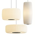 Cream Colored Striped Fabric Pendant Lights With Round And Cylindrical Shapes For Interior Decor