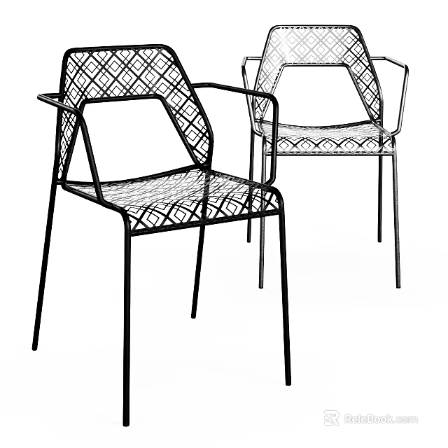 Pair of Modern Leisure Chair With Metal Frame Diamond Pattern And Armrests 3d model 