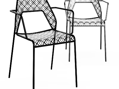 Pair of Modern Leisure Chair With Metal Frame Diamond Pattern And Armrests 3d model