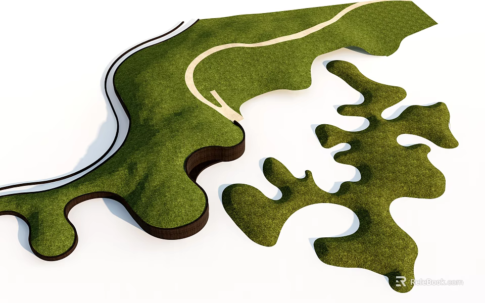 Park Landscape Design With Lush Green Grass Winding Path And Scenic Terrain 3d model 