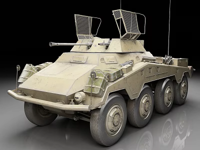 Military Armored Vehicle With Six Wheels Open Top And Machine Gun 3d model